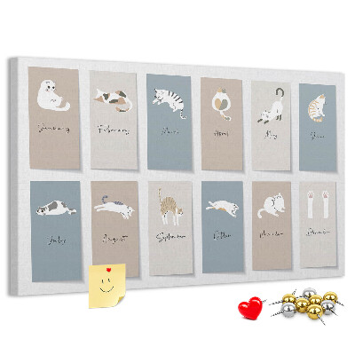 Pizarra de corcho con calendario de ilustraciones de mascotas