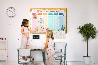 Tablero de corcho decorado agenda semanal con motivos escolares coloridos