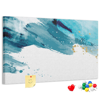 Pizarra de corcho Olas azules con detalles dorados