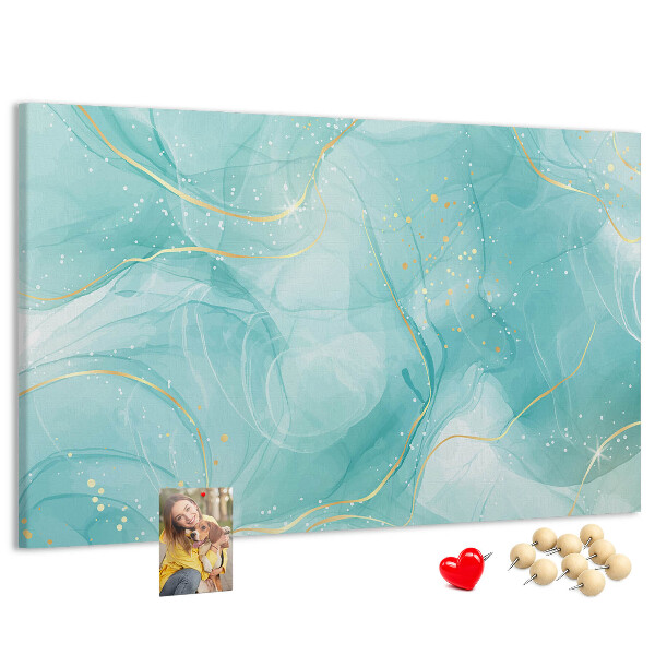 Tablero de corcho decorado diseño de delicadas olas en tonos turquesa