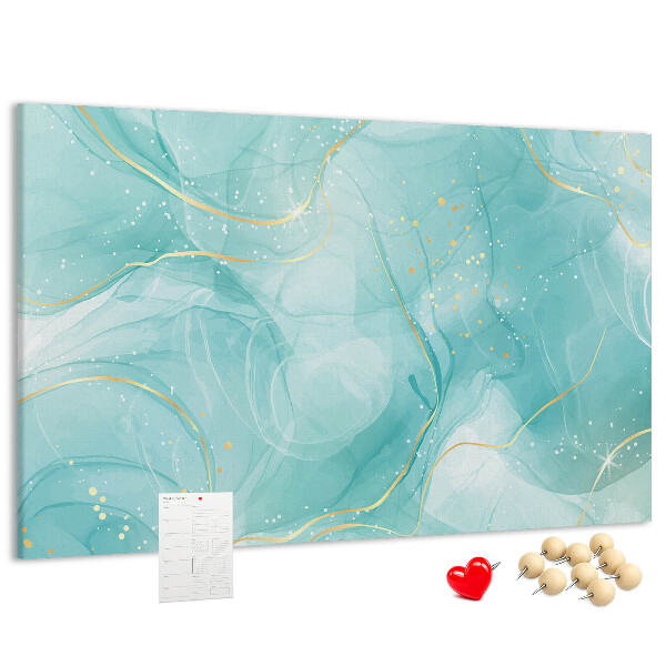 Tablero de corcho decorado diseño de delicadas olas en tonos turquesa
