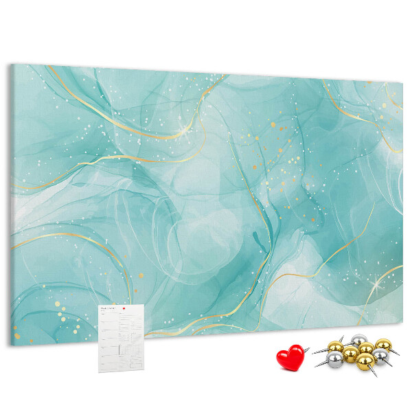 Tablero de corcho decorado diseño de delicadas olas en tonos turquesa