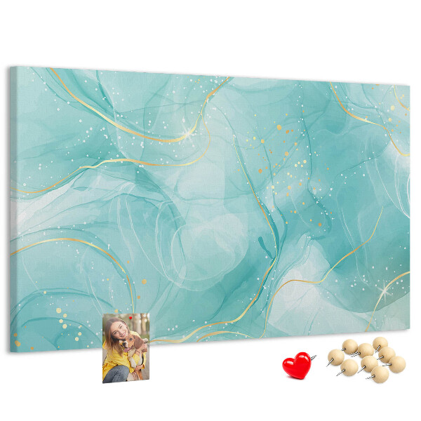 Tablero de corcho decorado diseño de delicadas olas en tonos turquesa