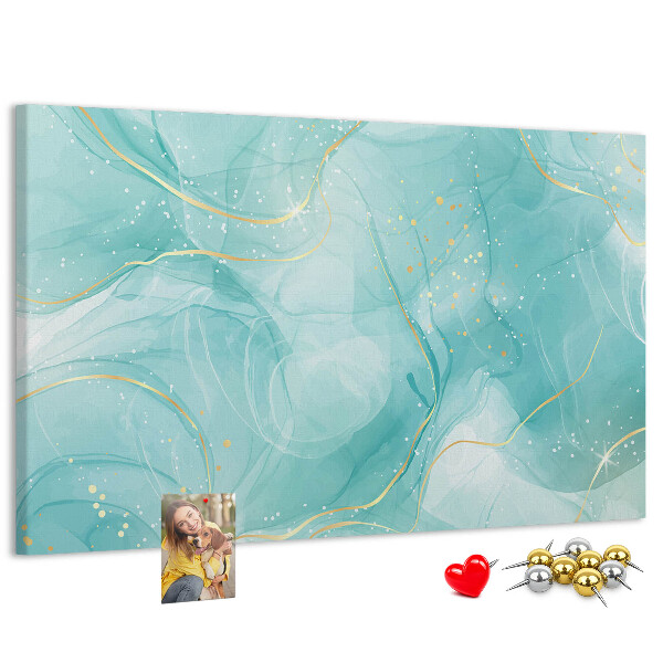 Tablero de corcho decorado diseño de delicadas olas en tonos turquesa