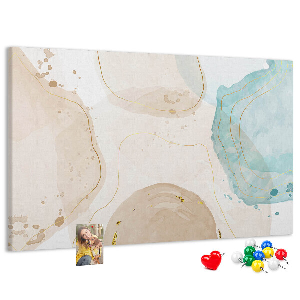 Tablero de corcho decorado con diseño de paisaje abstracto en tonos pastel