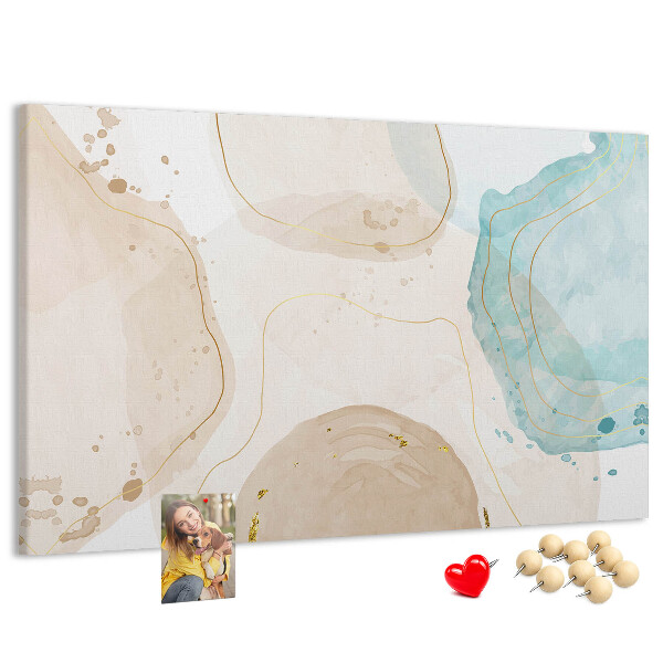Tablero de corcho decorado con diseño de paisaje abstracto en tonos pastel