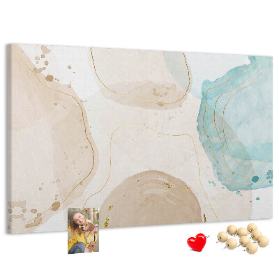 Tablero de corcho decorado con diseño de paisaje abstracto en tonos pastel