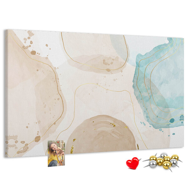 Tablero de corcho decorado con diseño de paisaje abstracto en tonos pastel
