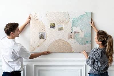 Tablero de corcho decorado con diseño de paisaje abstracto en tonos pastel