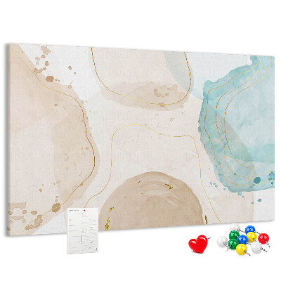 Tablero de corcho decorado con diseño de paisaje abstracto en tonos pastel