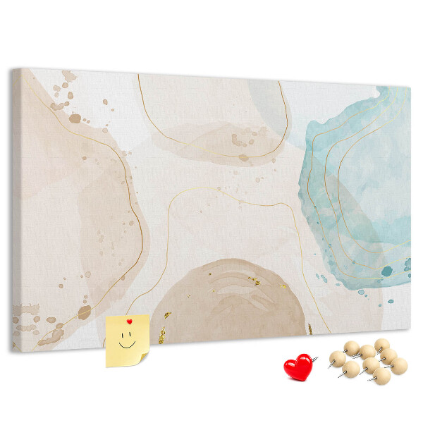 Tablero de corcho decorado con diseño de paisaje abstracto en tonos pastel
