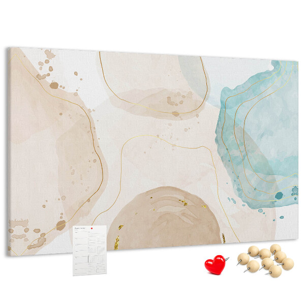 Tablero de corcho decorado con diseño de paisaje abstracto en tonos pastel