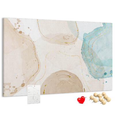 Tablero de corcho decorado con diseño de paisaje abstracto en tonos pastel