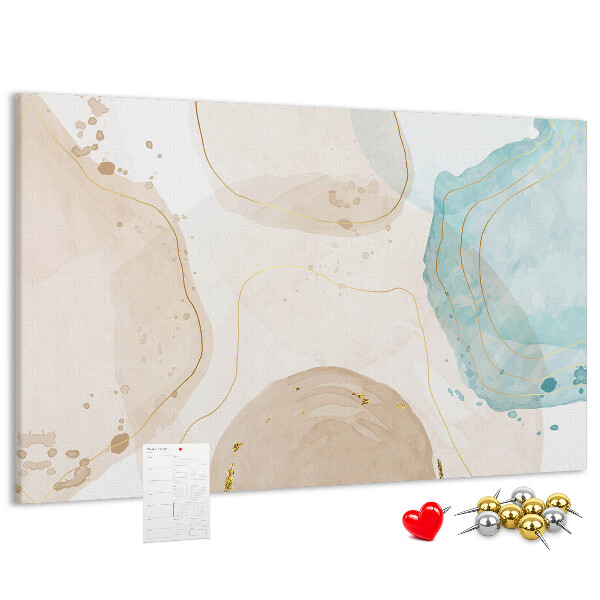 Tablero de corcho decorado con diseño de paisaje abstracto en tonos pastel