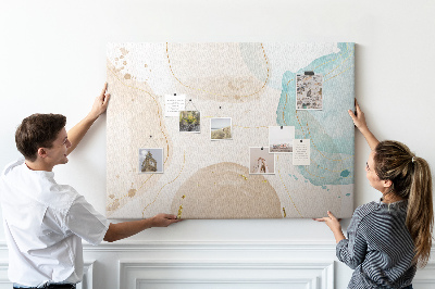 Tablero de corcho decorado con diseño de paisaje abstracto en tonos pastel