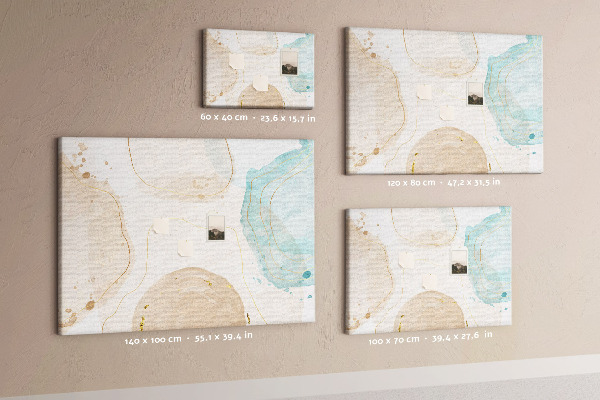 Tablero de corcho decorado con diseño de paisaje abstracto en tonos pastel