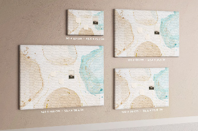 Tablero de corcho decorado con diseño de paisaje abstracto en tonos pastel