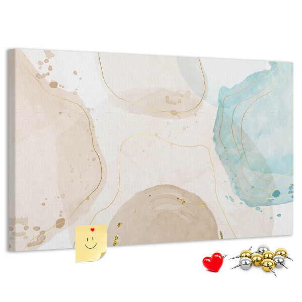 Tablero de corcho decorado con diseño de paisaje abstracto en tonos pastel