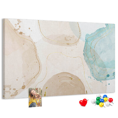 Tablero de corcho decorado con diseño de paisaje abstracto en tonos pastel