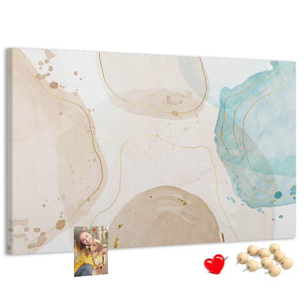 Tablero de corcho decorado con diseño de paisaje abstracto en tonos pastel