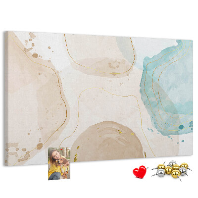 Tablero de corcho decorado con diseño de paisaje abstracto en tonos pastel