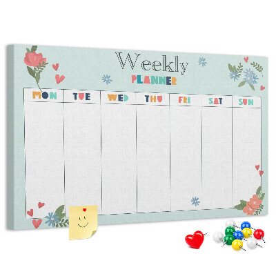 Pizarra de corcho Planificador semanal floral con detalles coloridos