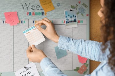 Pizarra de corcho planificador semanal floral con detalles coloridos