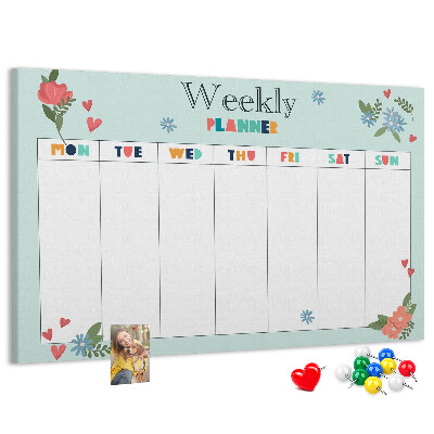 Pizarra de corcho planificador semanal floral con detalles coloridos
