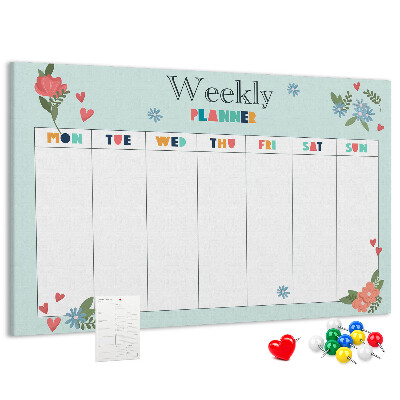 Pizarra de corcho planificador semanal floral con detalles coloridos
