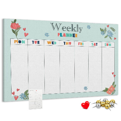 Pizarra de corcho planificador semanal floral con detalles coloridos