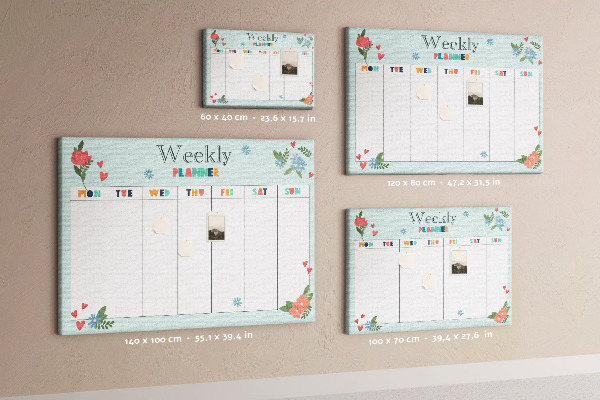 Pizarra de corcho planificador semanal floral con detalles coloridos