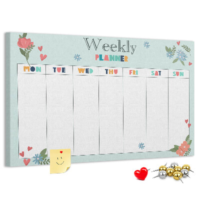 Pizarra de corcho planificador semanal floral con detalles coloridos