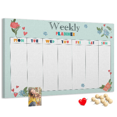 Pizarra de corcho planificador semanal floral con detalles coloridos