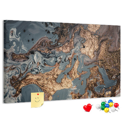 Tablero de corcho decorado Elegante estampado en tonos dorados y azules.