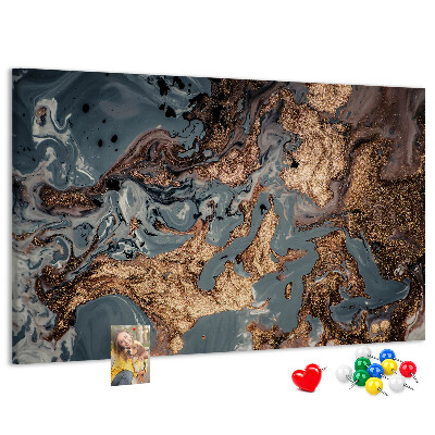 Tablero de corcho decorado con elegante estampado en tonos dorados y azules