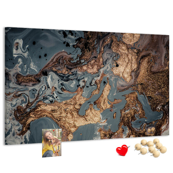 Tablero de corcho decorado con elegante estampado en tonos dorados y azules