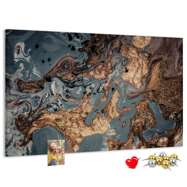 Tablero de corcho decorado con elegante estampado en tonos dorados y azules