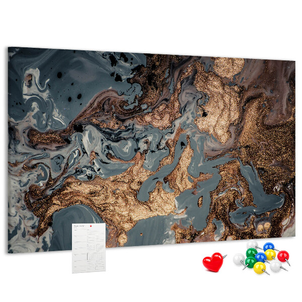 Tablero de corcho decorado con elegante estampado en tonos dorados y azules