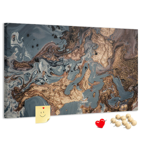 Tablero de corcho decorado con elegante estampado en tonos dorados y azules