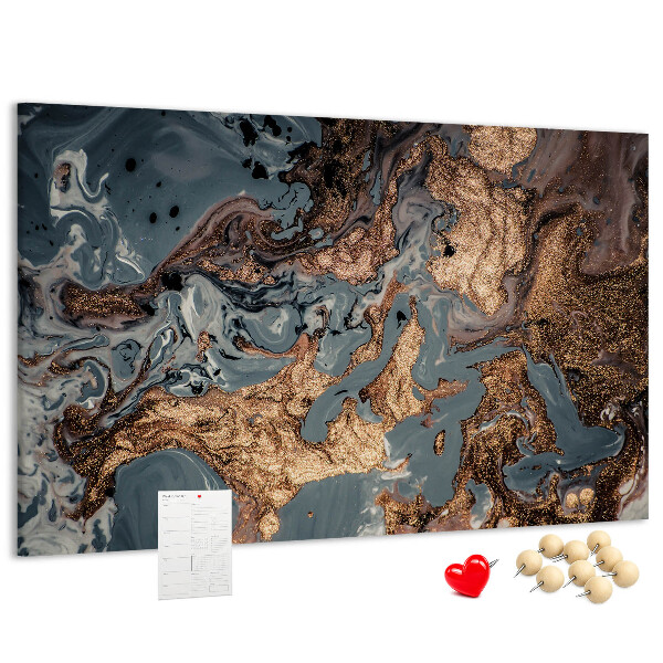 Tablero de corcho decorado con elegante estampado en tonos dorados y azules