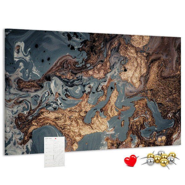 Tablero de corcho decorado con elegante estampado en tonos dorados y azules