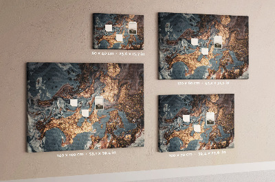 Tablero de corcho decorado con elegante estampado en tonos dorados y azules
