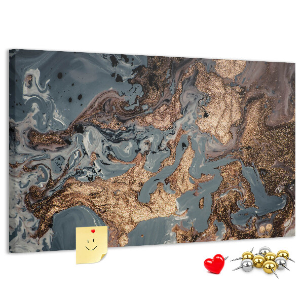 Tablero de corcho decorado con elegante estampado en tonos dorados y azules