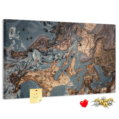 Tablero de corcho decorado con elegante estampado en tonos dorados y azules