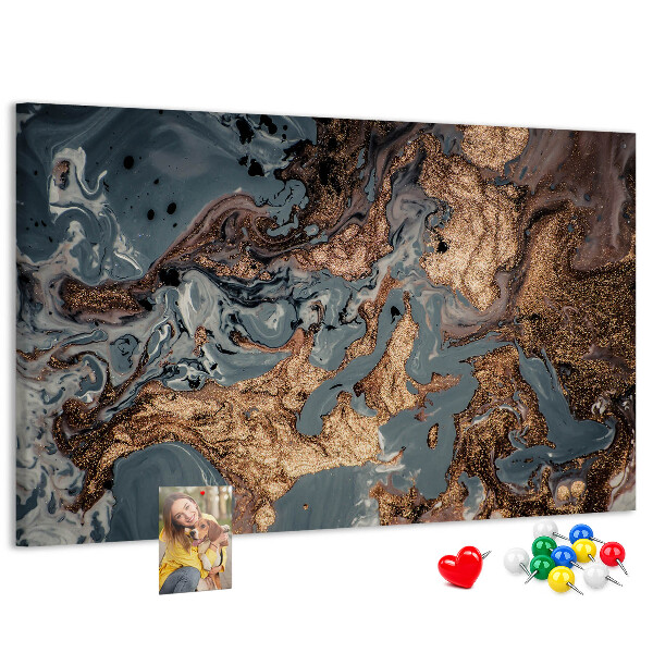Tablero de corcho decorado con elegante estampado en tonos dorados y azules