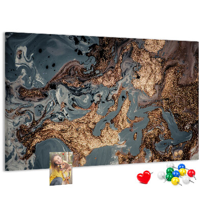Tablero de corcho decorado con elegante estampado en tonos dorados y azules