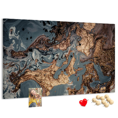 Tablero de corcho decorado con elegante estampado en tonos dorados y azules