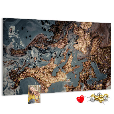 Tablero de corcho decorado con elegante estampado en tonos dorados y azules