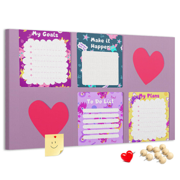 Pizarra de corcho con diseño de cuadernos coloridos con motivo de corazón