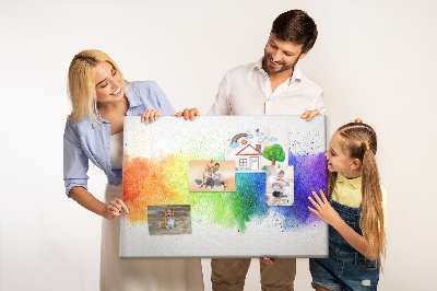 Tablero de corcho decorado con diseño de destellos coloridos en arcoíris